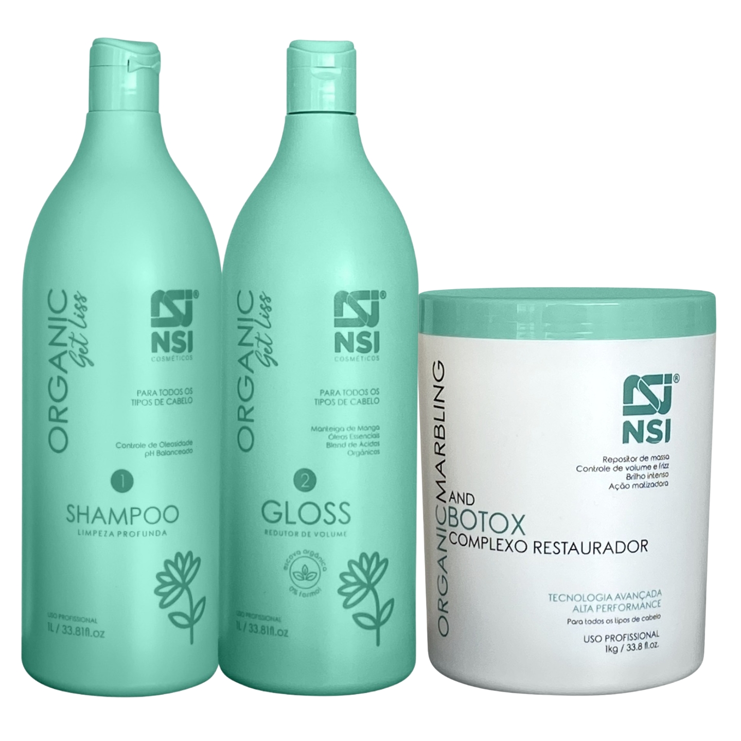 Kit Shampoo Limpeza Profunda + Gloss Redutor de Volume + Botox Orgânico 1 Kg
