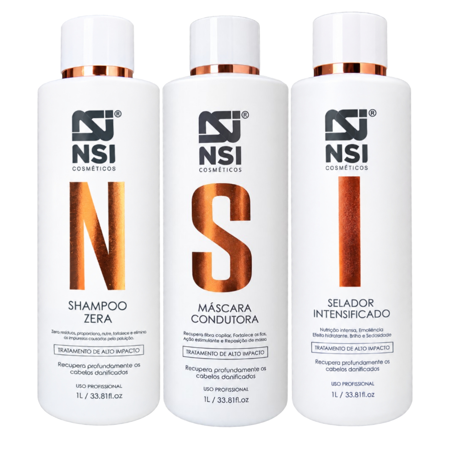 Kit de Tratamento Alto Impacto (Shampoo Detox + Máscara Condutora + Máscara Seladora) 1 Litro