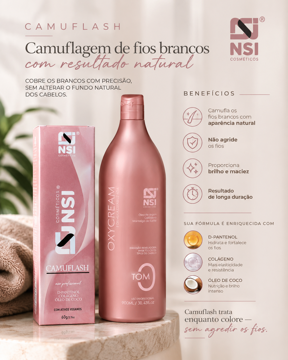 Kit Camuflagem Fios Brancos Ligth - Ox 0 Tom 900ml Coloração Express Camuflash Pantenol Colágeno Óleo de Coco - Imagem 2
